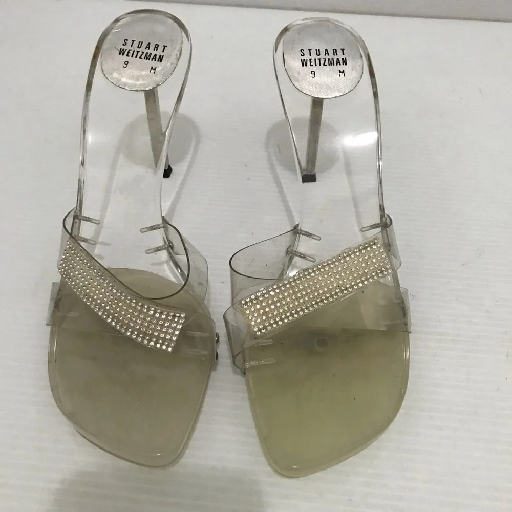 Stuart Weitzman Women's Clear Heel and Crystal Size 9M